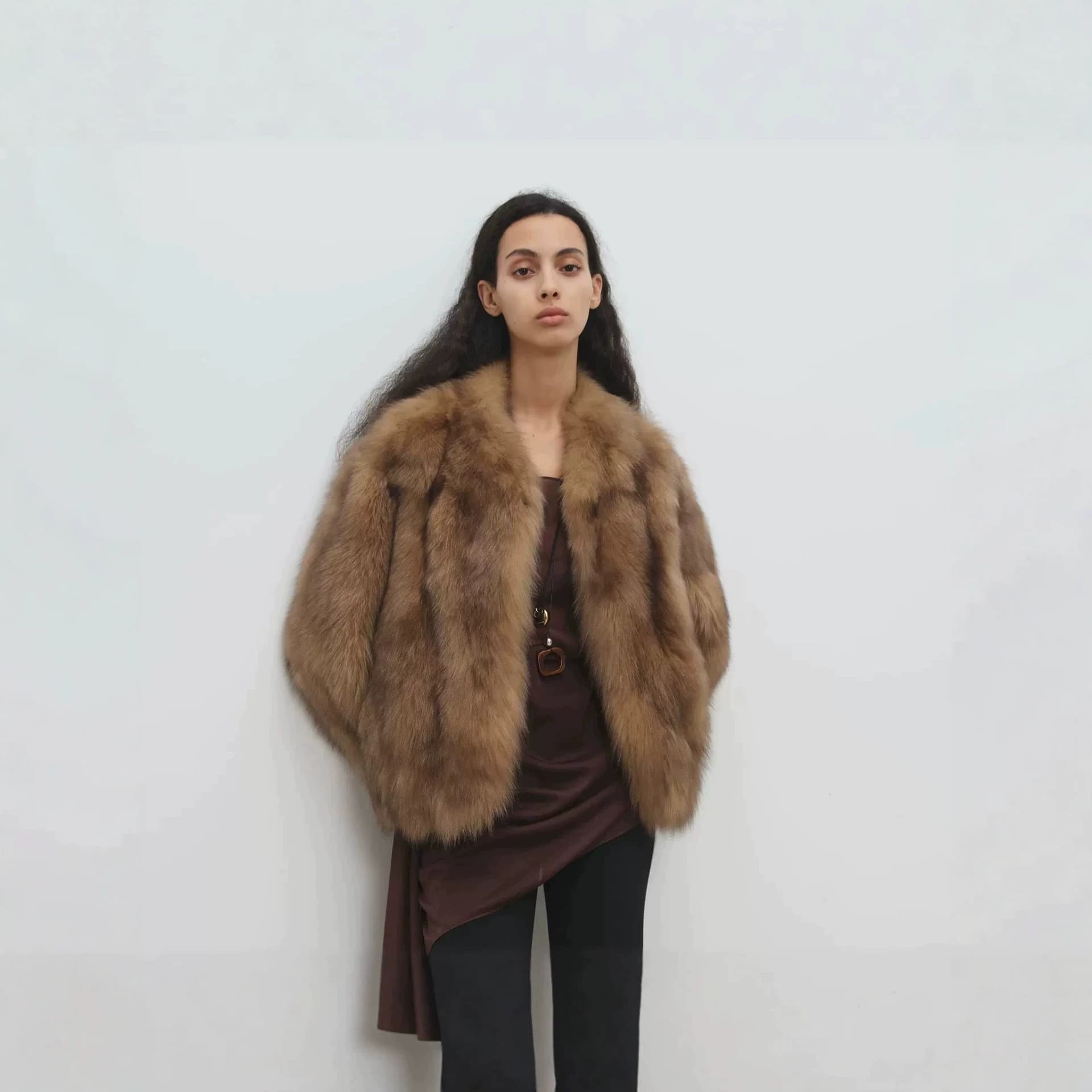 European and American Cross-Border Autumn and Winter Short Smudged Faux Fox Fur Women's Round-Neck Faux Fur Jacket Coat