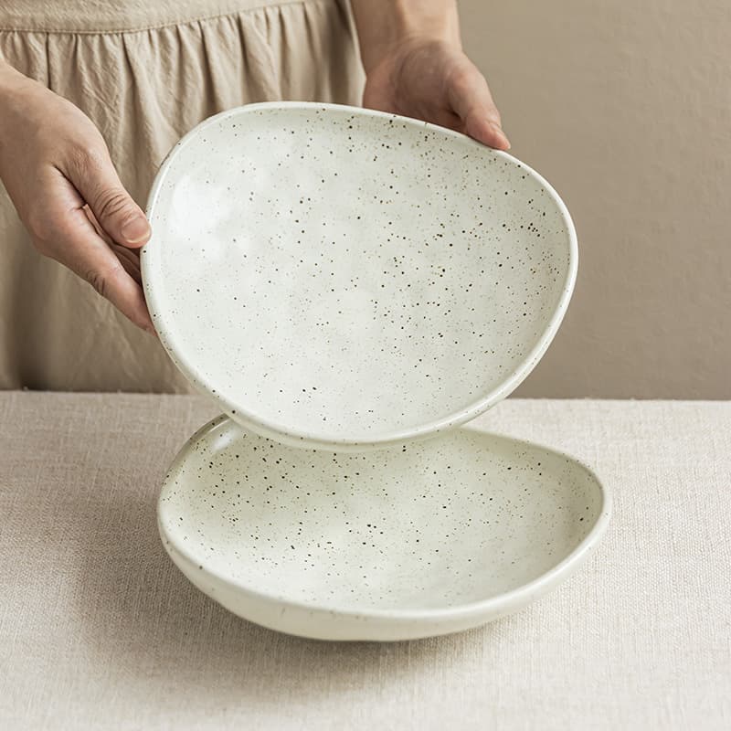 Special-shaped large bowl sesame glaze ceramic bowl wholesale household creative vegetable bowl salad bowl simple tableware dessert fruit bowl