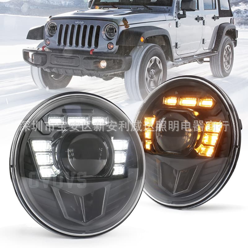 Suitable for Jeep Wrangler Harley Modified 7 Inch LED Round Headlight with High and Low Beam Cutoff Light Pattern