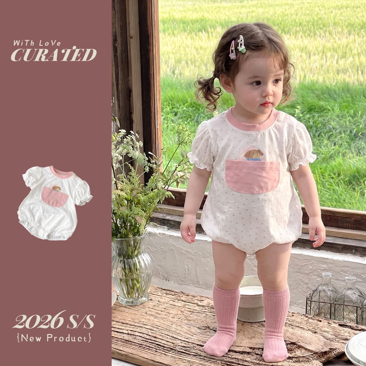 Baby girl summer cute jumpsuit baby puff sleeve cartoon bag fart clothing girl thin breathable romper