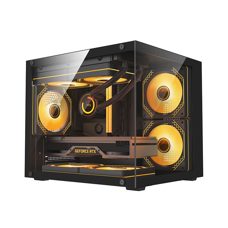 Nine-tailed Fox T13 Aquarium-Style PC Case for Desktop, MATX Motherboard with Glass Side Panel, DIY Shell