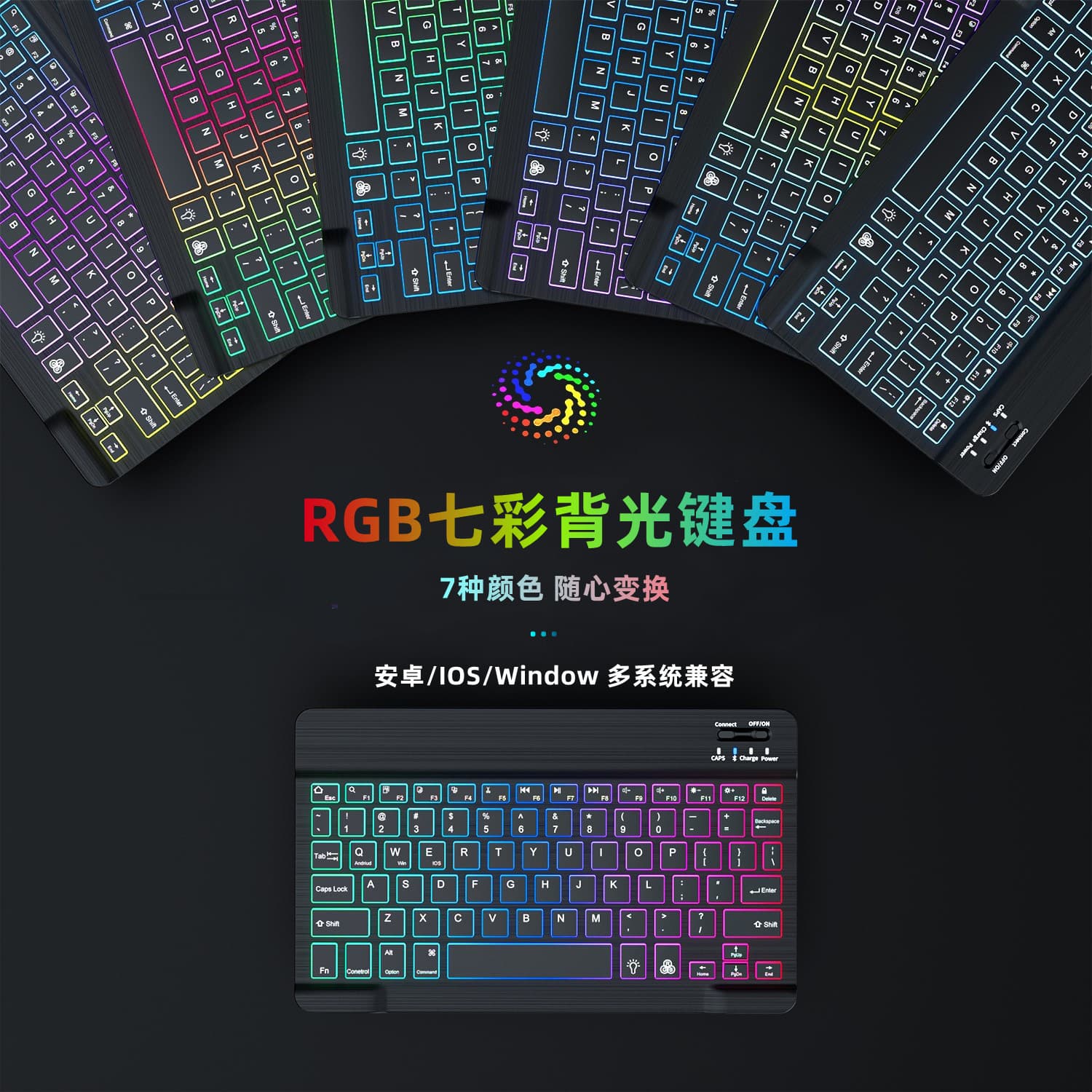 Colorful backlit Bluetooth keyboard for mobile phones, tablets and notebooks, three systems, universal Bluetooth wireless keyboard and mouse, cross-border