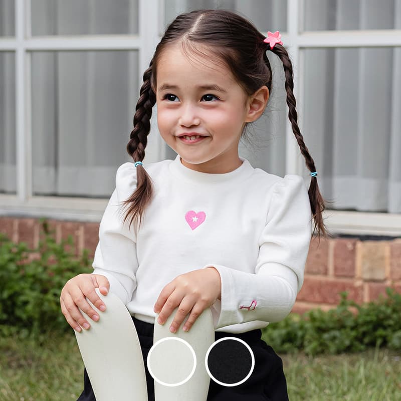 2025 Winter New Girls Heart Embroidery Long Sleeve T-Shirt Autumn Winter Warm Round Neck Top Knit Base Layer