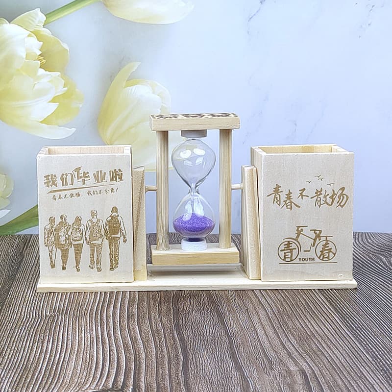 Graduation Season Gift for Teachers and Classmates - Double Pen Holder with Hourglass, Desktop Practical Ornament, Student Gift, Corporate Gift