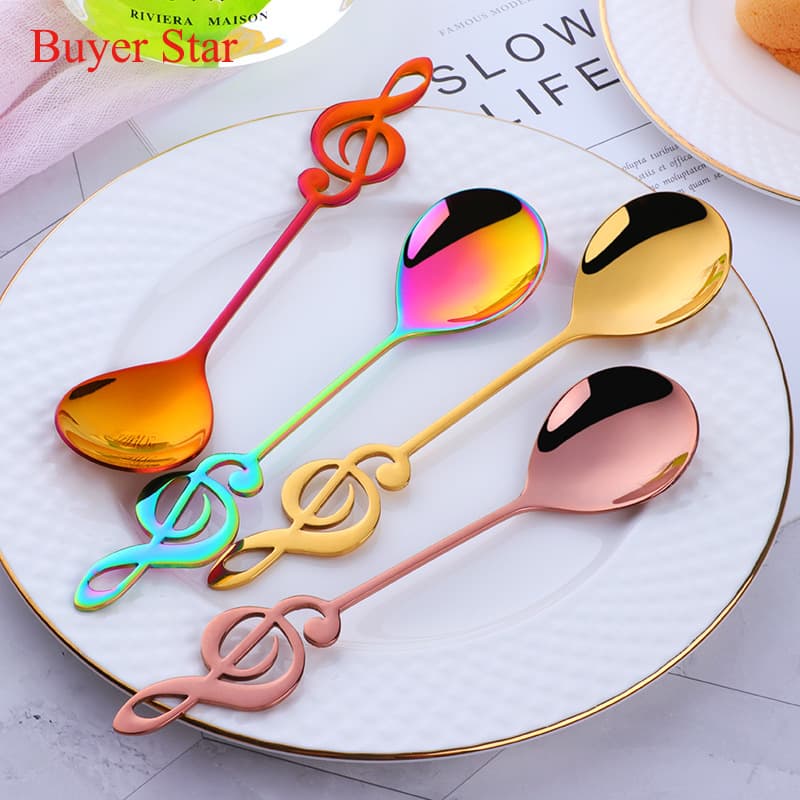 304 Stainless Steel Coffee Spoon Home Use Music Note Dessert Stirring Spoon Western Dining Hotel Logo Customizable Spoons
