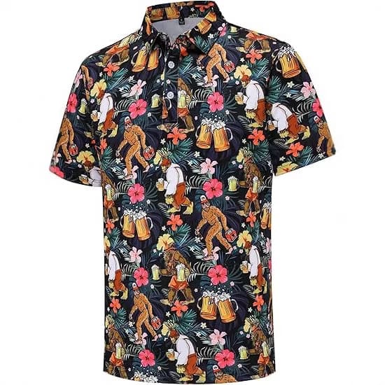 Men's Golf Polo Shirt Quick-Dry Short Sleeve Cartoon Print High-Performance Moisture-Wicking Business Style