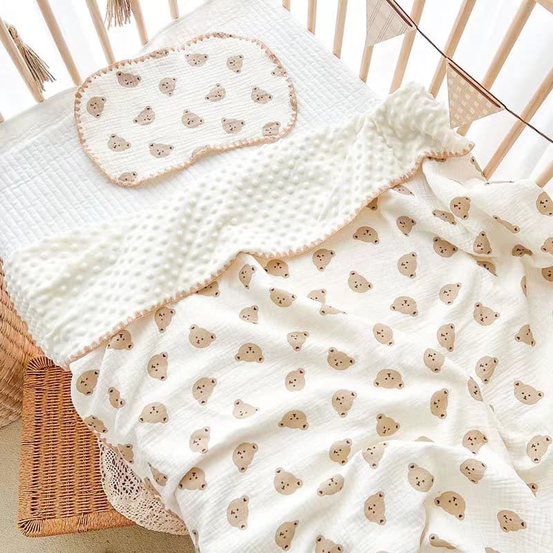 All-season crinkle cloth bean blanket, pure cotton gauze cover, newborn soft children's quilt, kindergarten nap air-conditioner small comforter