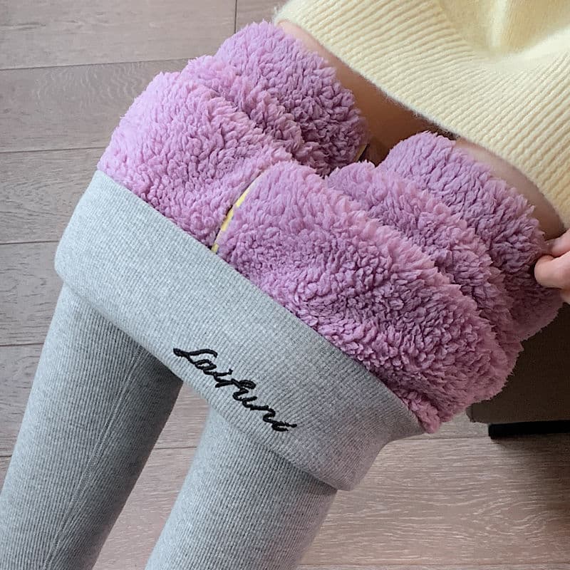 Thick Sherpa Fleece Women's Outerwear Cloud Fleece Leggings, Winter Fleece-Lined Thick Warm Pants High-Waist Plus-Size Women's Cotton Pants
