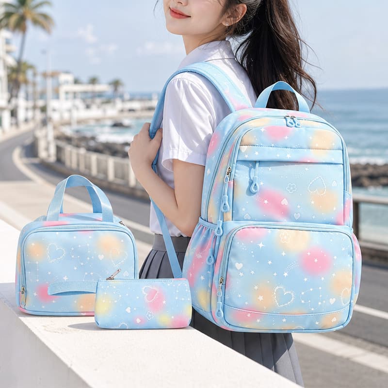 High-looking and large-capacity printed schoolbags for primary and secondary school students, backpacks, three-piece cartoon set