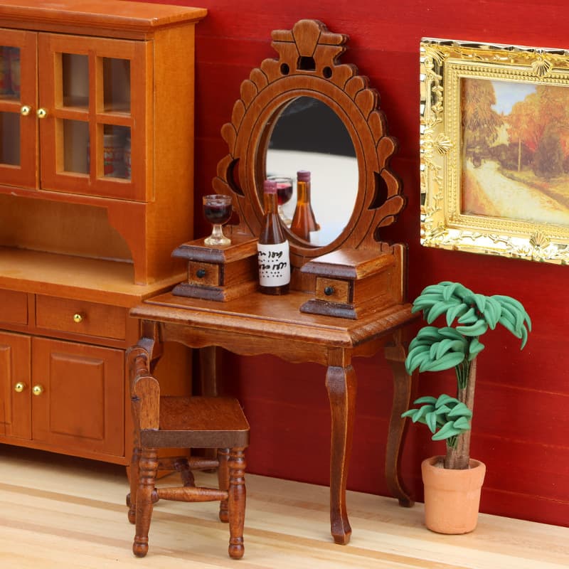 1:12 Dollhouse Wooden Miniature Furniture Model Mini Bedroom Scene Vintage Dresser Stool