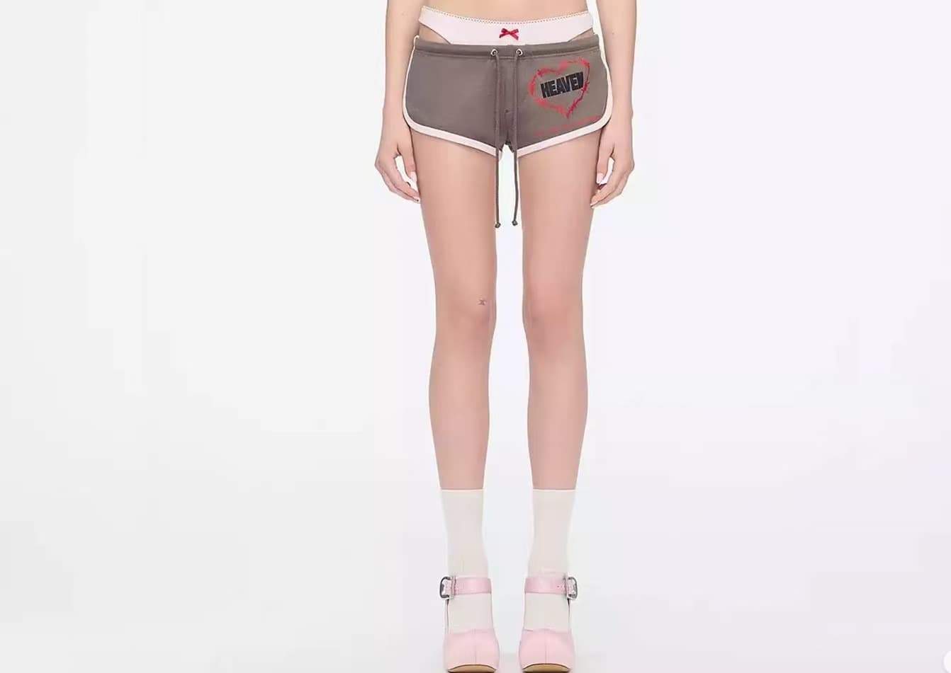 Y2K Style Two-Piece Sports Shorts for Women, Summer American Heart Print Low-Rise Drawstring Ultra-Short Casual Pants
