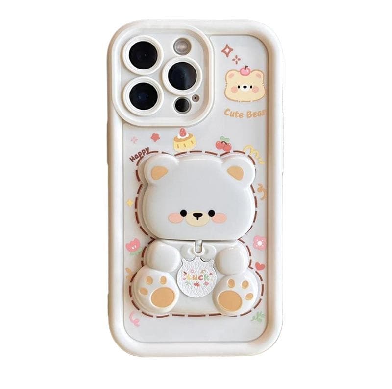 Cross-border compatible Samsung S25 Phone Case A17 A07 Cute Cartoon A56 Bear Mirror Stand A36 Protective Cover