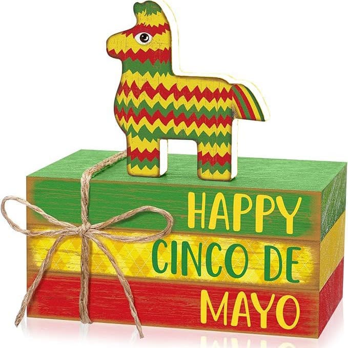 4 Pieces Cinco De Mayo Decorations Wooden Mexican Table Decor Book Stacking Sign Fiesta