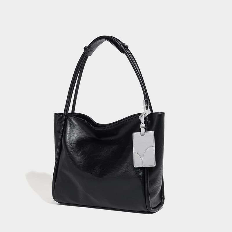 2026 Premium Large Capacity Tote Bag, Fashion Light Luxury Black PU Leather Commuter Bag, Single Shoulder Underarm Bag for Women