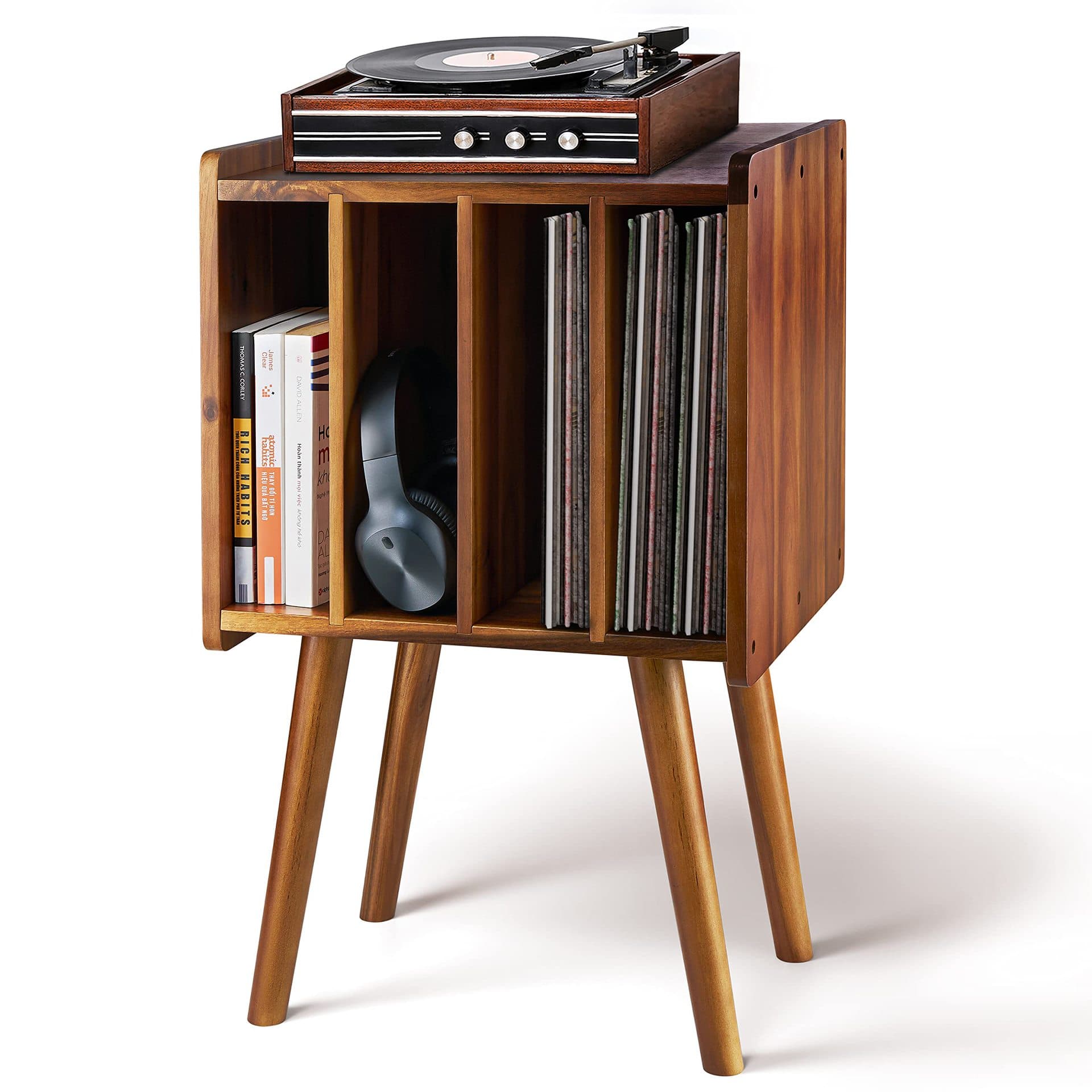 Vintage Record Player Stand Bookshelf Storage Shelf Side Table CD Storage Black Vinyl Record Storage Rack American Style Nightstand