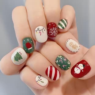 New Christmas Snowman Snowflake Christmas Tree Wearable Nails European American Autumn Winter Short False Nails Wholesale for Export