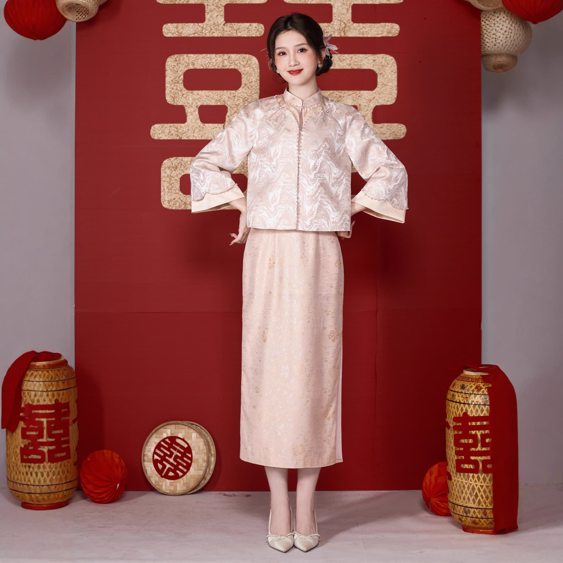 New Chinese Style Pink Wedding Dress 2026 New Toast Dress Petite Cheongsam Two-Piece Set Wedding Dress for Women