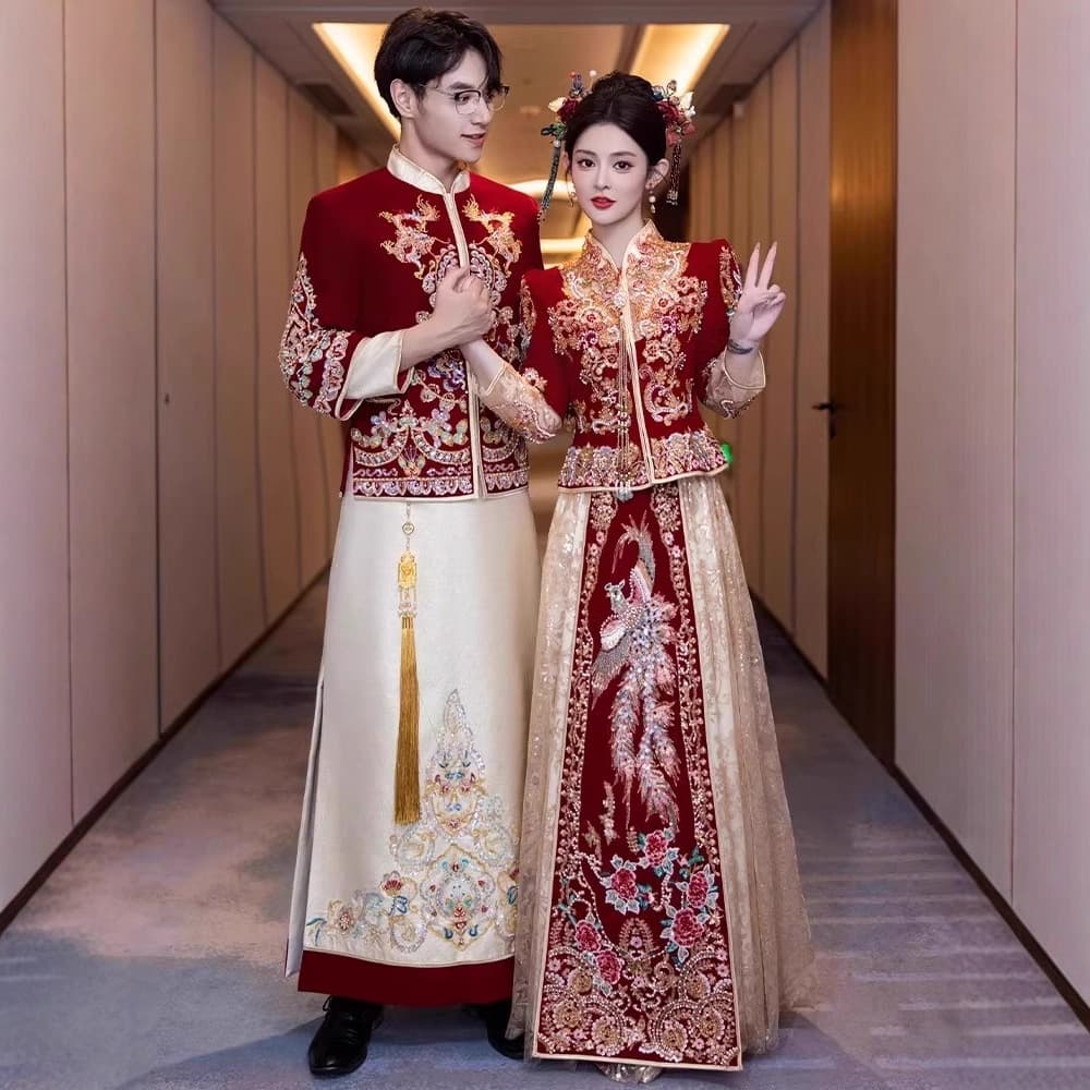 2026 New Luxury Chinese-Style Wedding Dress for Bride, Xiuhe Suit for Return Banquet and Wedding Ceremony