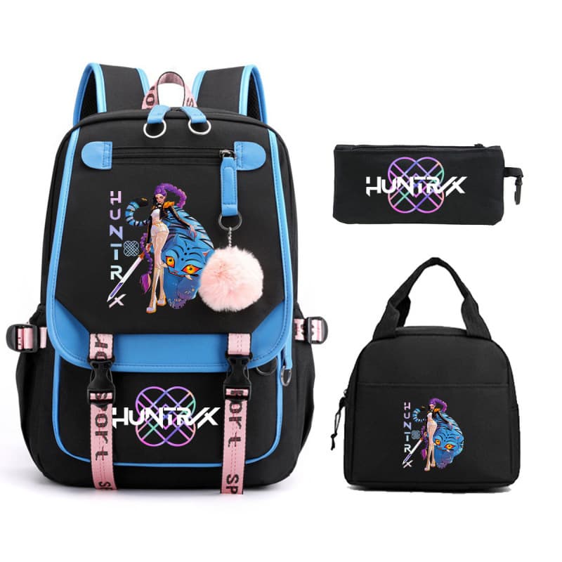 Cross-border Anime Cartoon Print Backpack, Casual Children's Lunch Bag, Pencil Case, 3-Piece Set, Student Schoolbag
