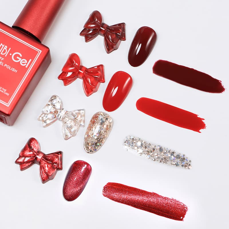 New Year Red Four-Color Gel Polish, Sparkling Diamond Gel Polish, One-Stroke Color, High Saturation, Nail Salon Gel Polish