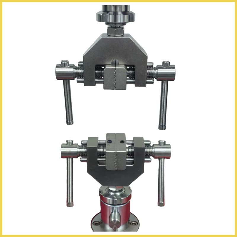 Tensile clamps for fabrics and leather, double-sided tear clamps for textiles, peel clamps for tensile testing machines, and clamps for tensile testing machines.