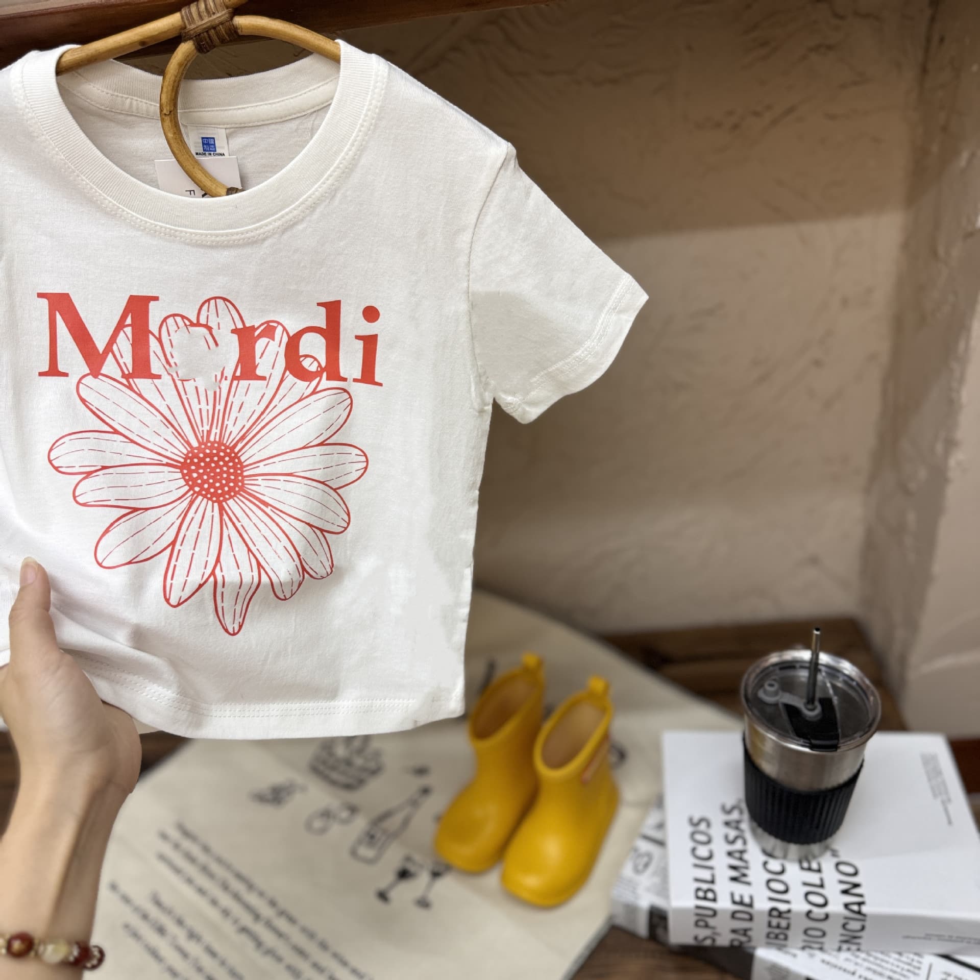 Xiaohongshu Viral Kids Short-Sleeve T-Shirt Korean Trendy Summer Parent-Child Daisy Crop T-Shirt for Boys and Girls In Stock