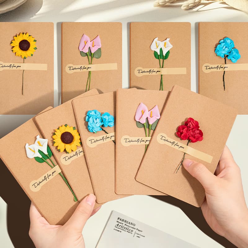 Three-dimensional dried flower sunflower rose greeting card kraft paper birthday card folded handwritten love letter to boy's girlfriend