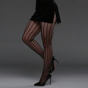 Spring Summer High-End Trendy Design Style Solid Vertical Striped Black Stockings