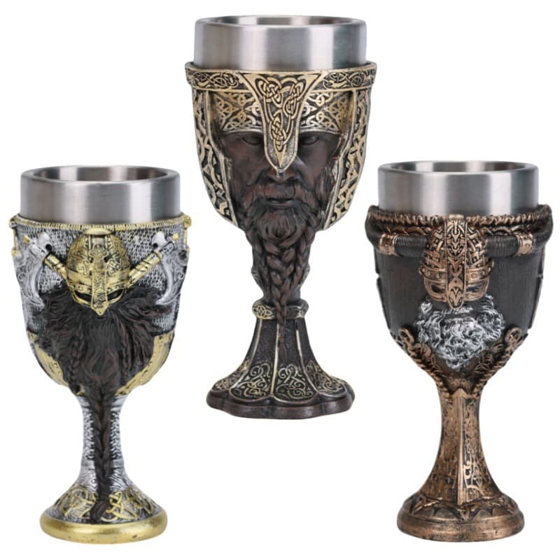Retro Medieval Nordic Viking Helmet Goblet 3D Resin Stainless Steel Bar Wine Glass