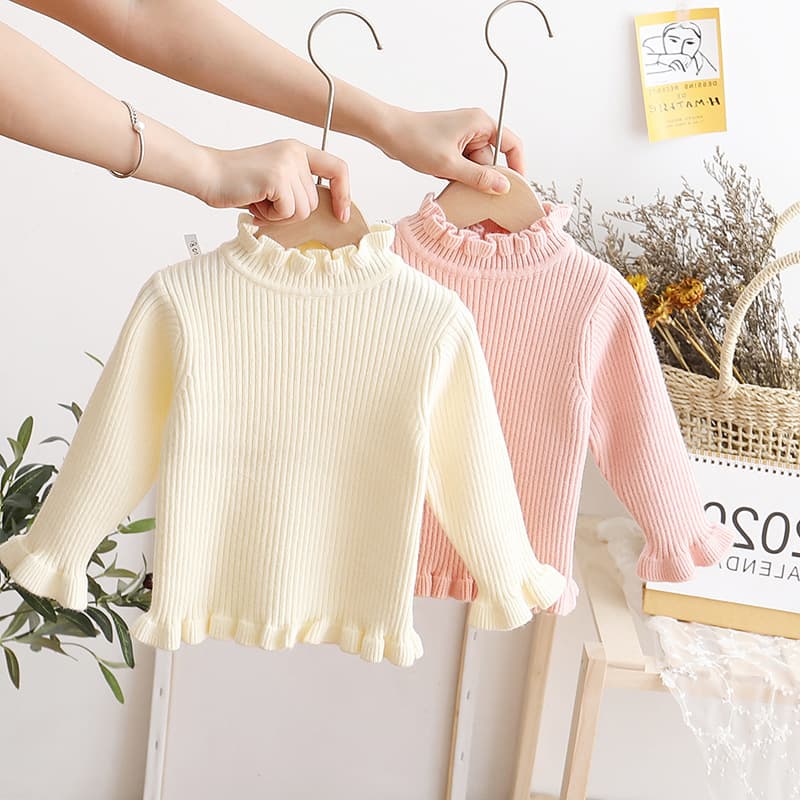 Children's Clothing 2026 Autumn and Winter Children's Sweater Korean Style Solid Color Girls' Fungus Bottoming Shirt Children's Style Princess Style