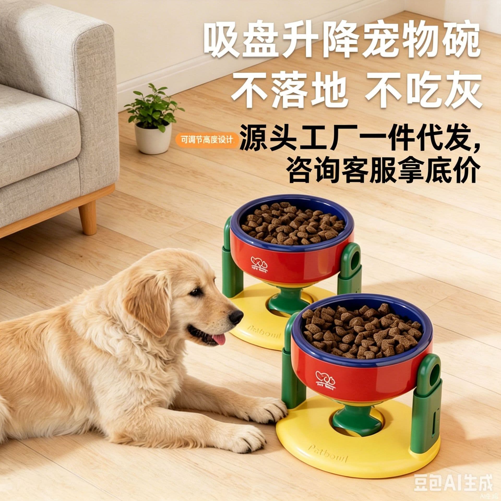 Dog Bowl, Water Bowl, Cat Bowl, Angled Raised Bowl, Protects Cervical Spine, Anti-Tip Dog Bowl, Suction Cup, Adjustable Pet Bowl
