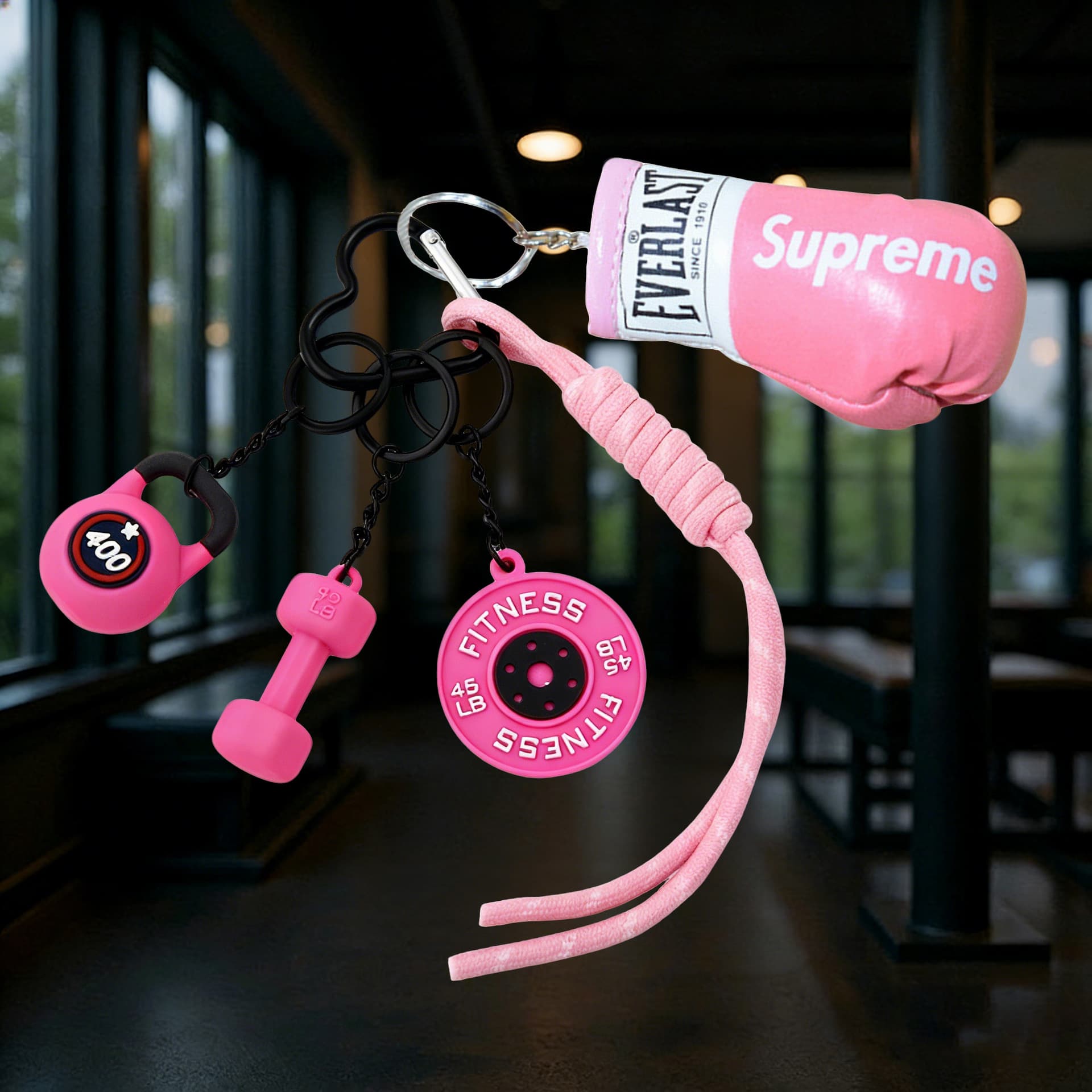 New leather glove combination pendant ins bag hanging accessories barbell decorative lanyard sports keychain accessories