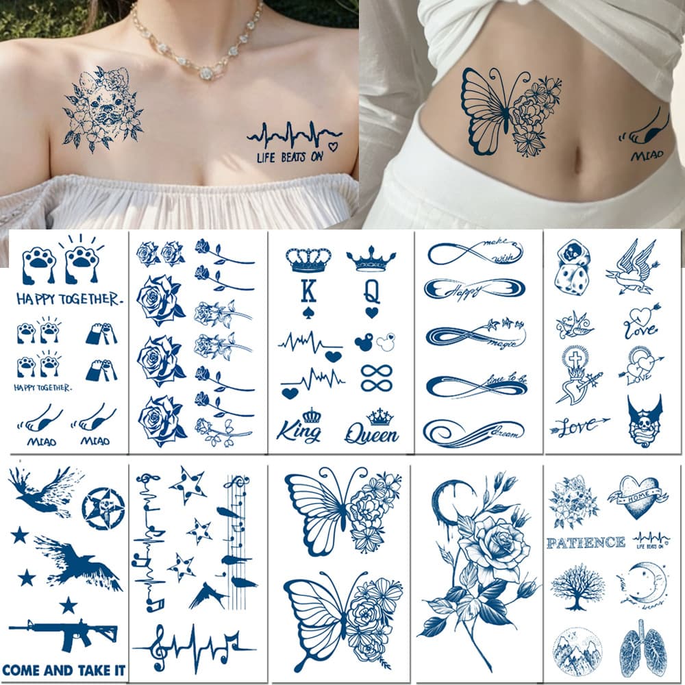 Plant-based temporary tattoo with high-end aesthetic, ins-style butterfly design for collarbone and abdomen, semi-permanent juice tattoo sticker
