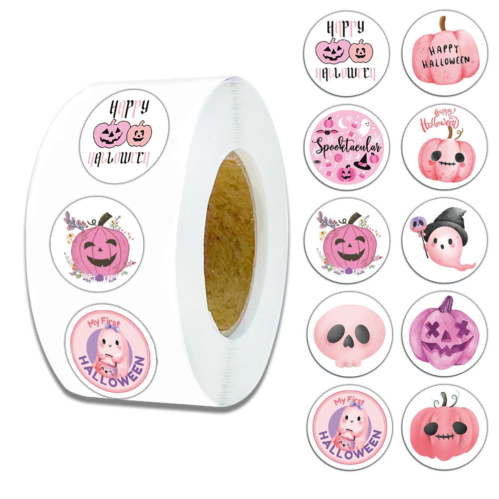 500 sheets/roll Pink Halloween Curling Stickers Holiday Gift Seal Labels DIY Scrapbook Stickers