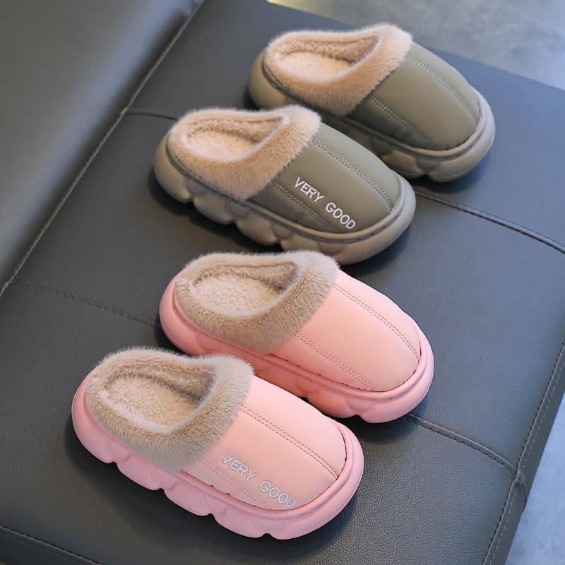 Children's Waterproof Cotton Slippers Winter Non-Slip Indoor Boys Girls Baby Kids Warm Plush Cotton Slippers