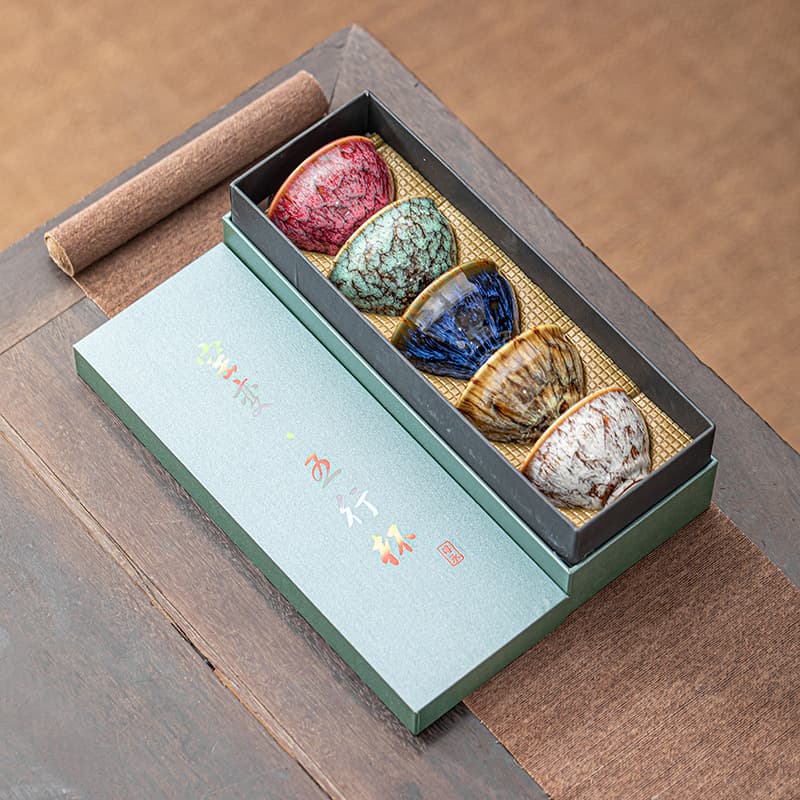 Kiln-Transformed Five Elements Tea Cup Ceramic Set Kung Fu Tea Set Master Cup Tasting Cup Large Jianzhan Cup Business Gift