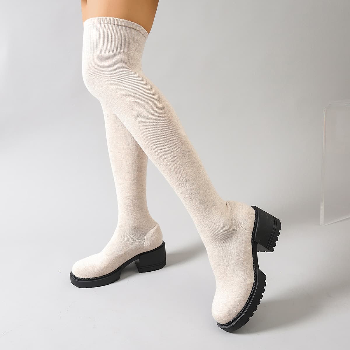 Over-the-Knee Boots Women 2026 Spring and Autumn New Arrival Sock Boots Women Chunky Heel High Heel Tall Slim Boots Wholesale