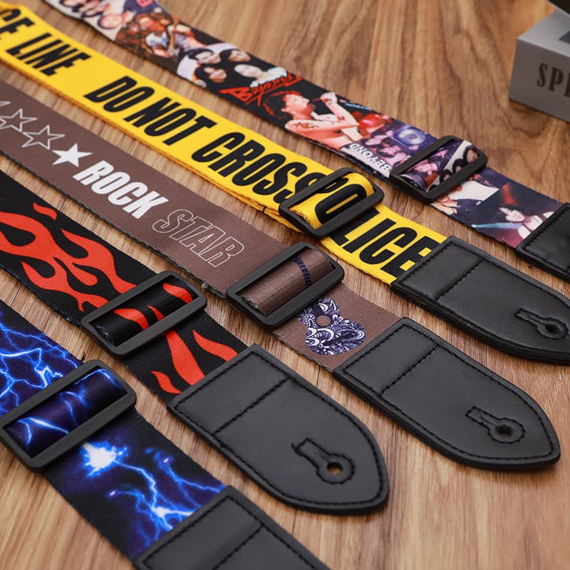 Factory 41 Inch Folk Wooden Guitar Strap Universal Strap Black Guitar Shoulder Strap Leather End Strap