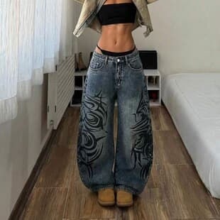 Women's Casual Loose Curved Leg Jeans, European/US Size, Hot Selling on Amazon/TK for EU/US Export