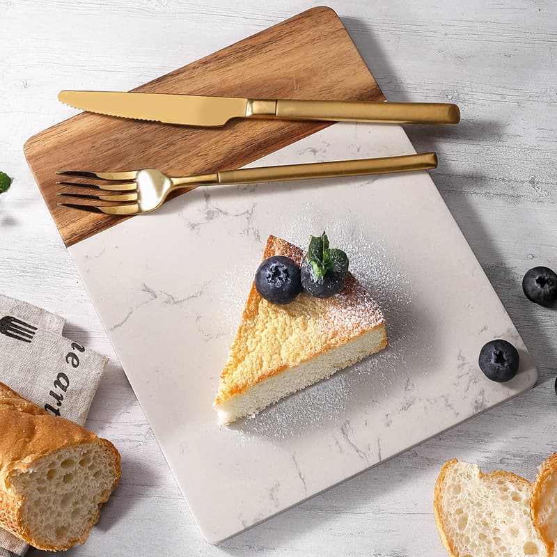 Square marble spliced acacia wood dinner plate kitchen cutting board creative western food flat plate simple tray cross-border