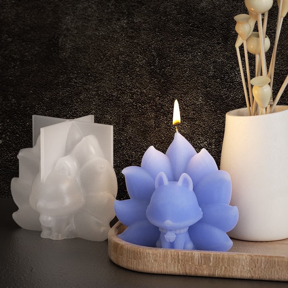 3D Nine-Tailed Fox Candle Mold Mirror Fox Cartoon Animal Scented Candle Decoration Drip Glue Silicone Mold