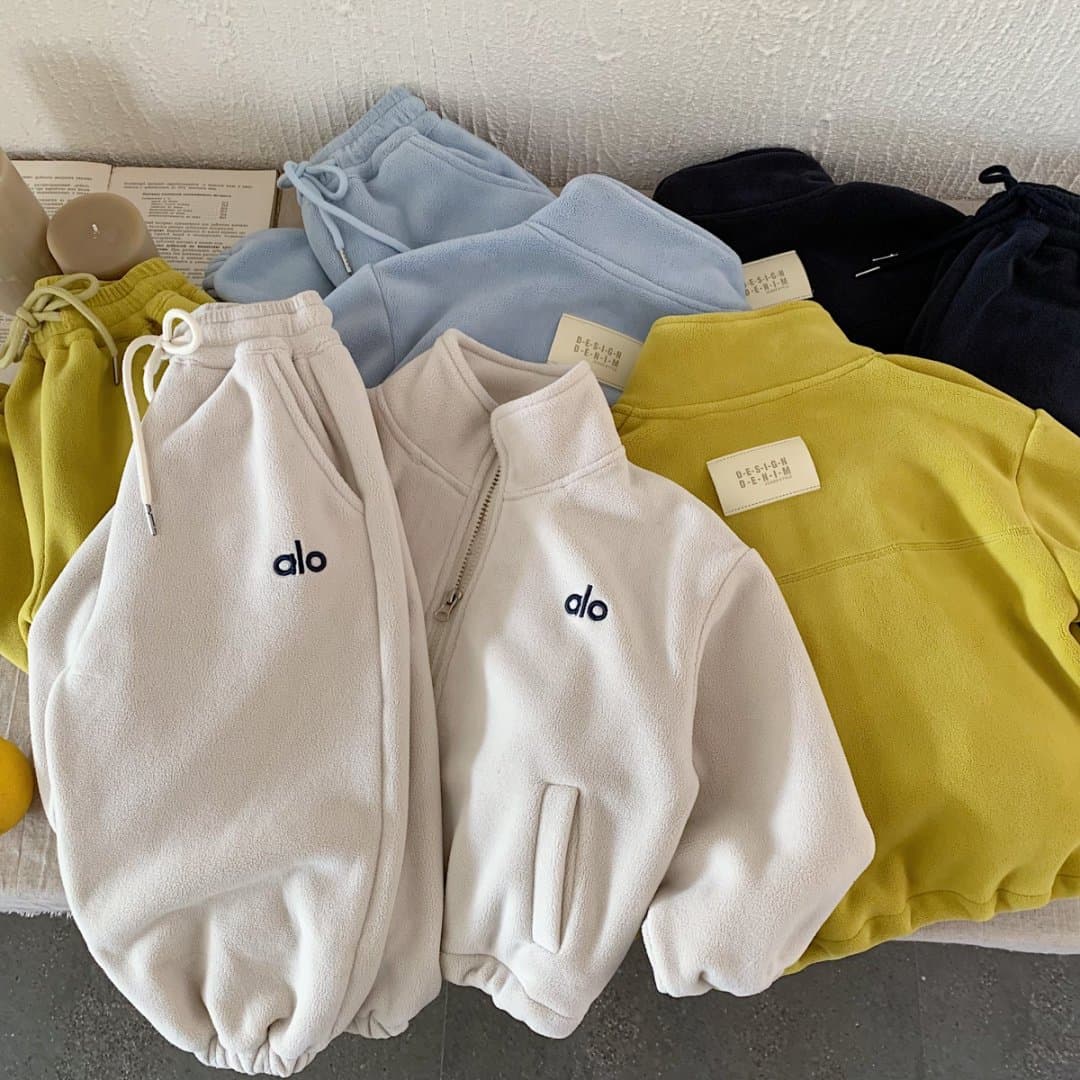 Children's Set 2025 Fall/Winter New Boys Girls Double-Sided Fleece Embroidered Kids Set with Label Two-Piece Baby Set