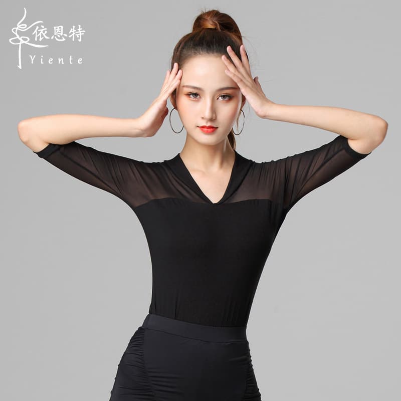 Women's Latin dance top, summer mid-sleeve practice clothes, modern and sexy modal dance costume, ballroom dance attire