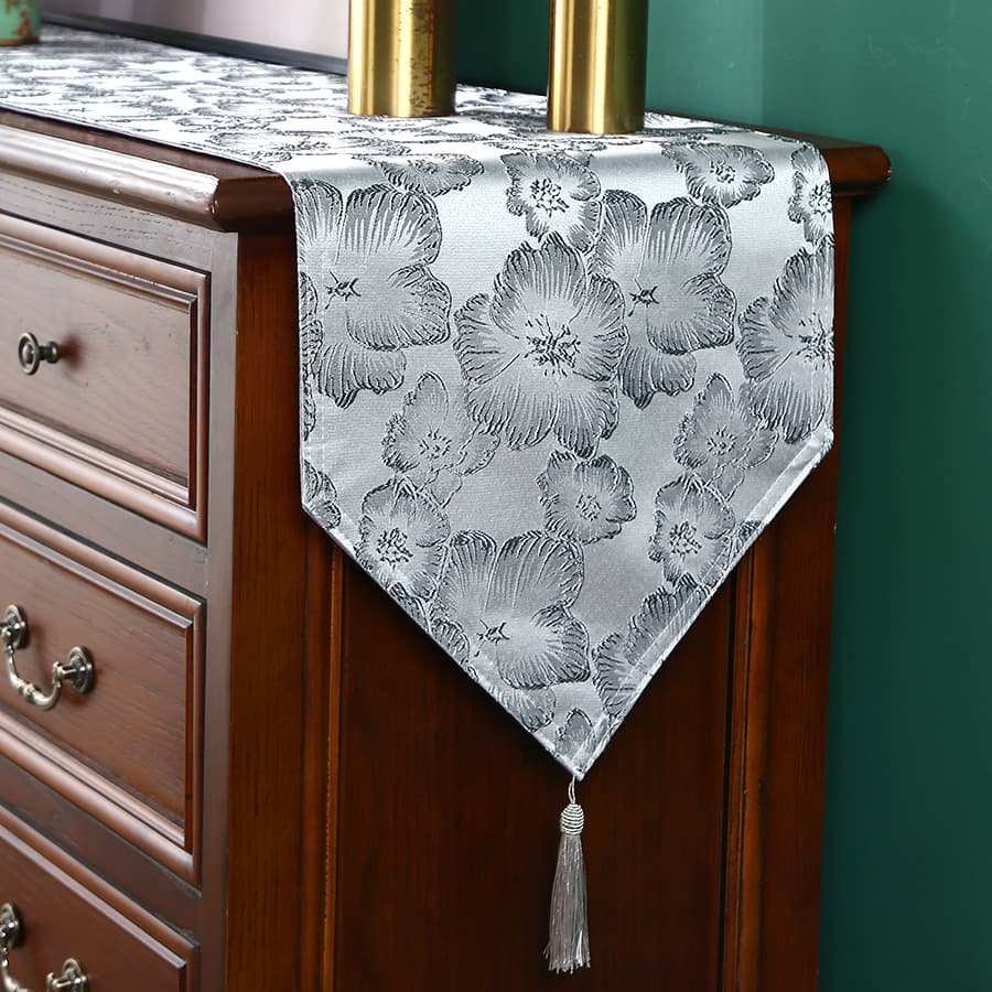 New Chinese Style Double-Layer Jacquard Table Runner with Tassels, Atmospheric Dust-Proof Desktop Decoration for Tea Table, Dining Table, Study Table