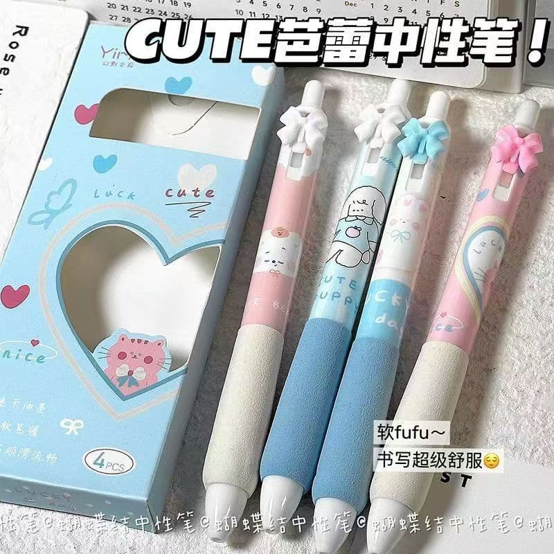 Bow Limited Edition Retractable Pen Ins High Appearance Student 0.5 Quick-Dry Black Pen ST Exam Practice Pen Smooth Writing