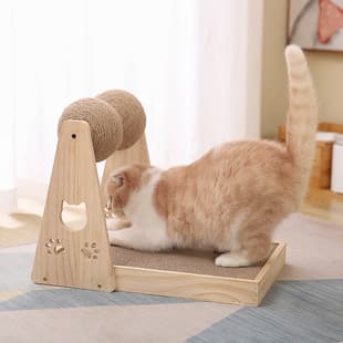 Sisal Cat Scratching Ball Turntable, Solid Wood Cat Scratching Board, Cat Toy for Claw Sharpening, Scratching, and Itching Relief, All-in-One Cat Track and Chew Toy