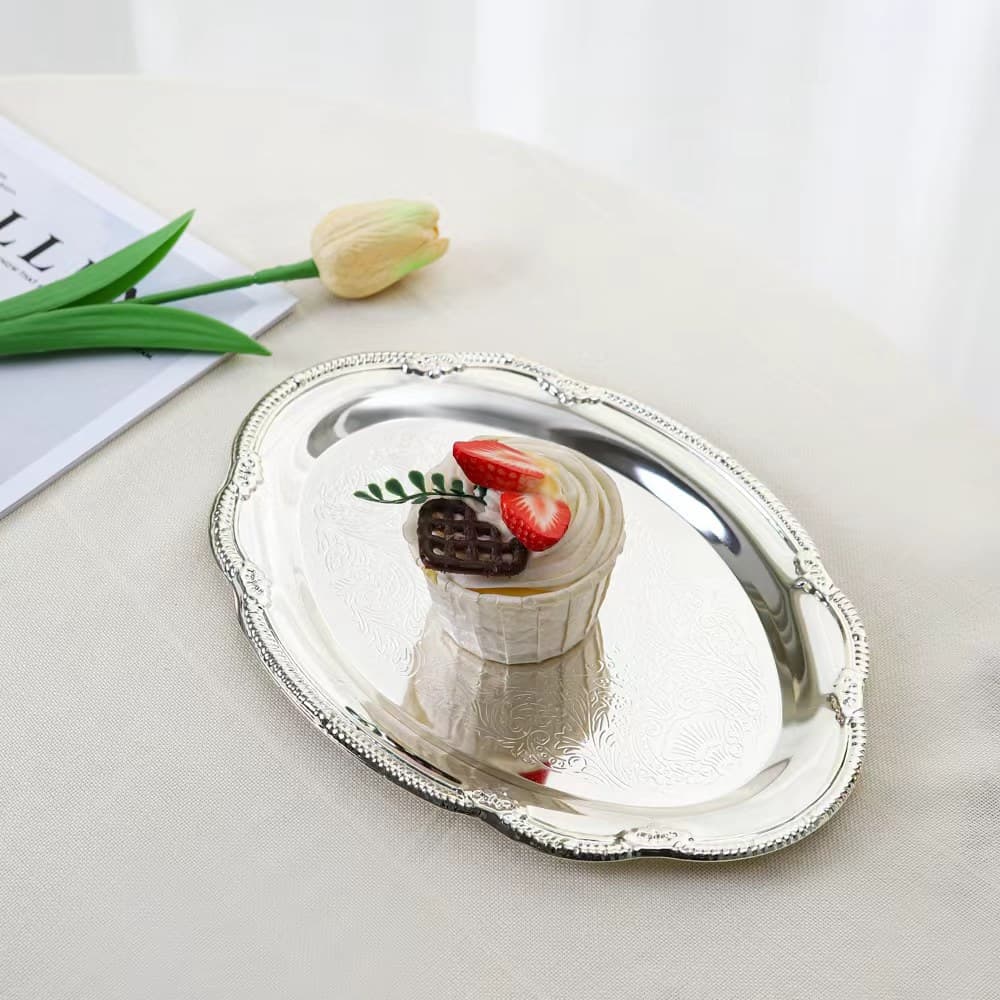European-style fruit tray, silver-plated cake plate for afternoon tea, wedding dessert stand, restaurant and hotel jewelry display tray