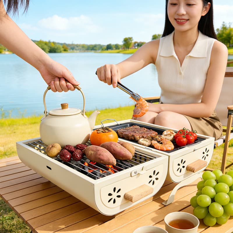 Portable Indoor-Outdoor Dual-Use Grill for Home, Camping, and Picnics, Smokeless Barbecue Grill with Griddle, Factory Gift