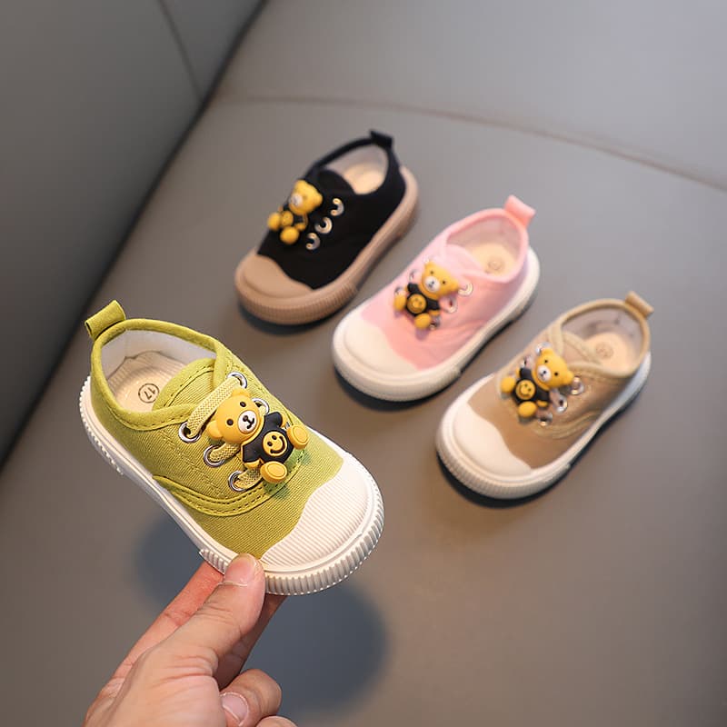 2025 Spring/Autumn Baby Shoes Cartoon Bear Soft Sole Walking Shoes Boys and Girls Toddler Shoes Canvas Shoes