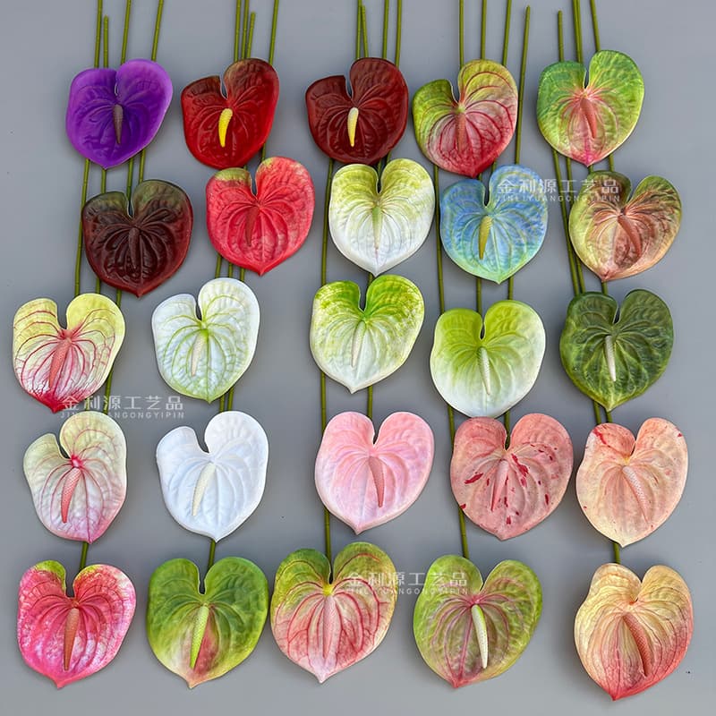 Soft Rubber Colorful 3D Printed Anthurium Flamingo Flower Red White Pink 13cm Long 12cm Wide Wedding Floral Arrangement Decoration
